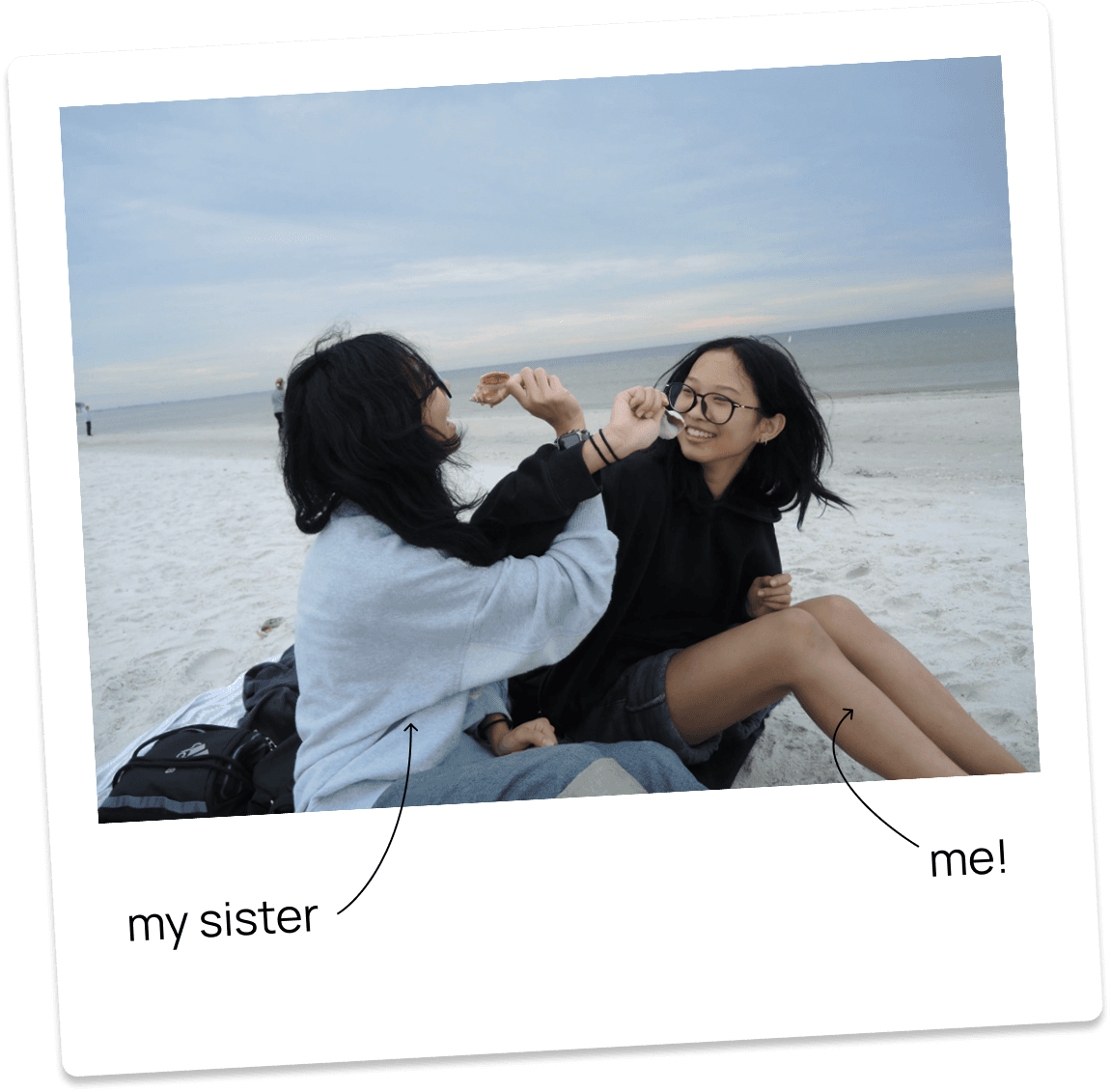 Beach photo with my sister and me.