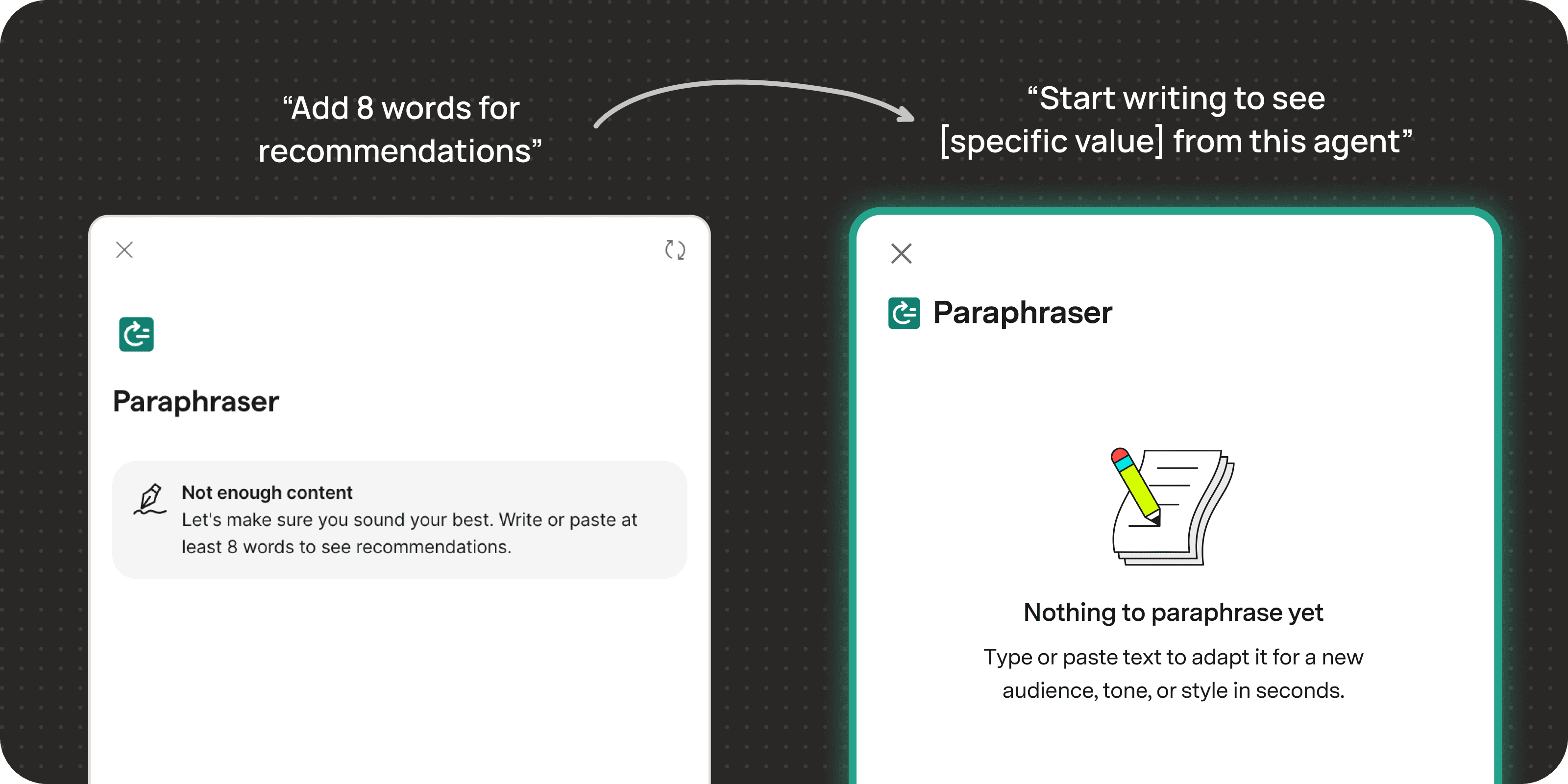 Value-driven blank-state copy before and after