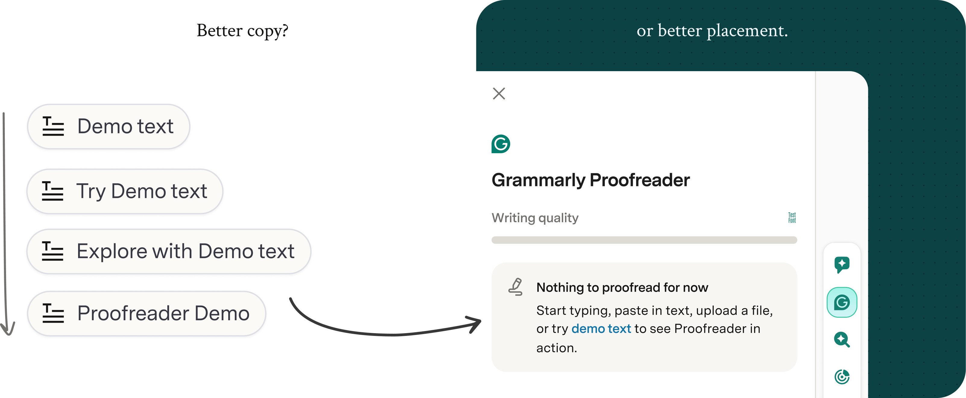Demo text starter actions with clearer value propositions