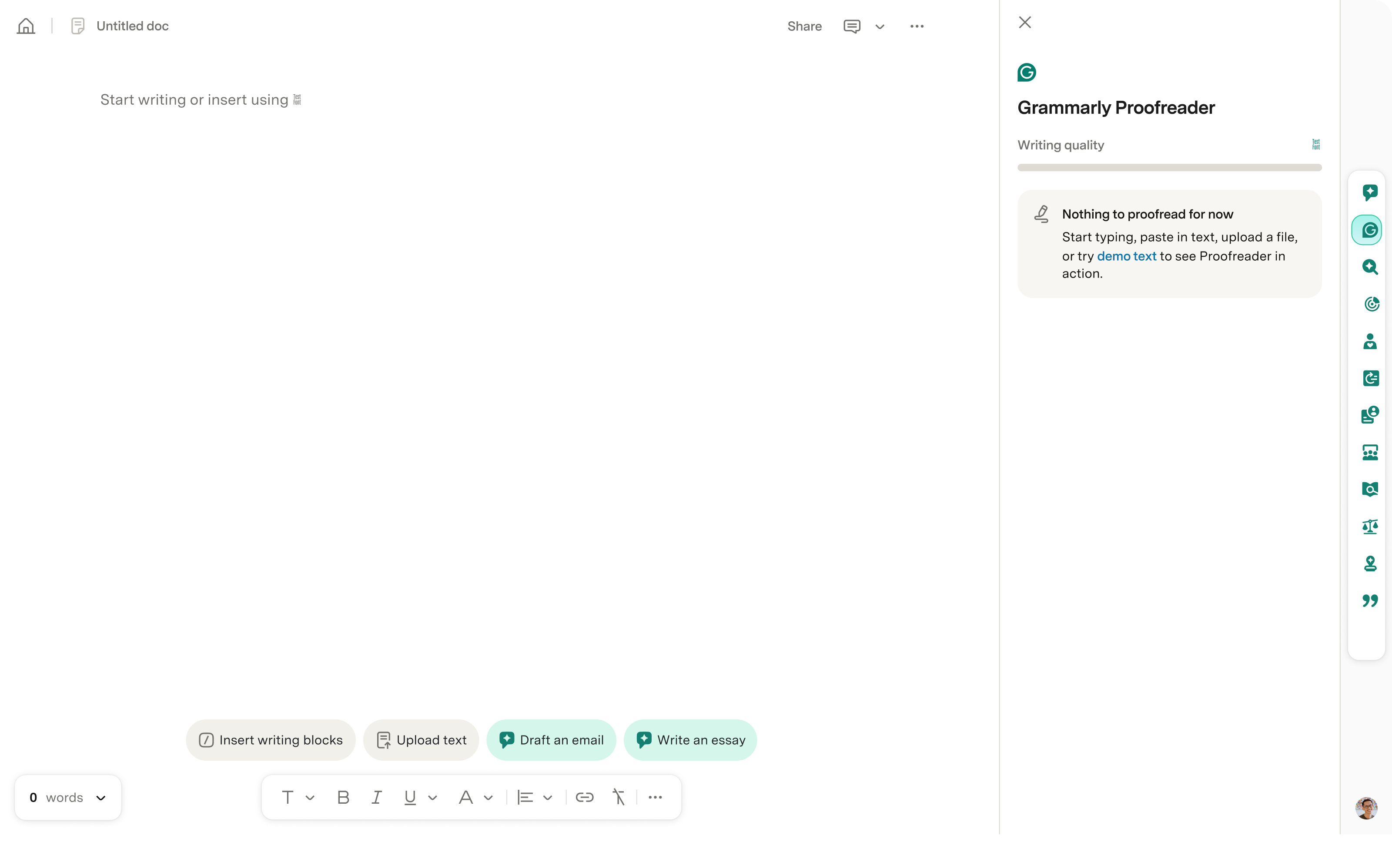 Shipped Grammarly Editor experiment comparing control and test blank states